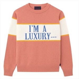 Rowing Blazers Pink Crewneck Sweater with White and Blue Accents